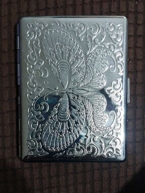 Silver Embossed Butterfly Cigarette Case - Premium Metal